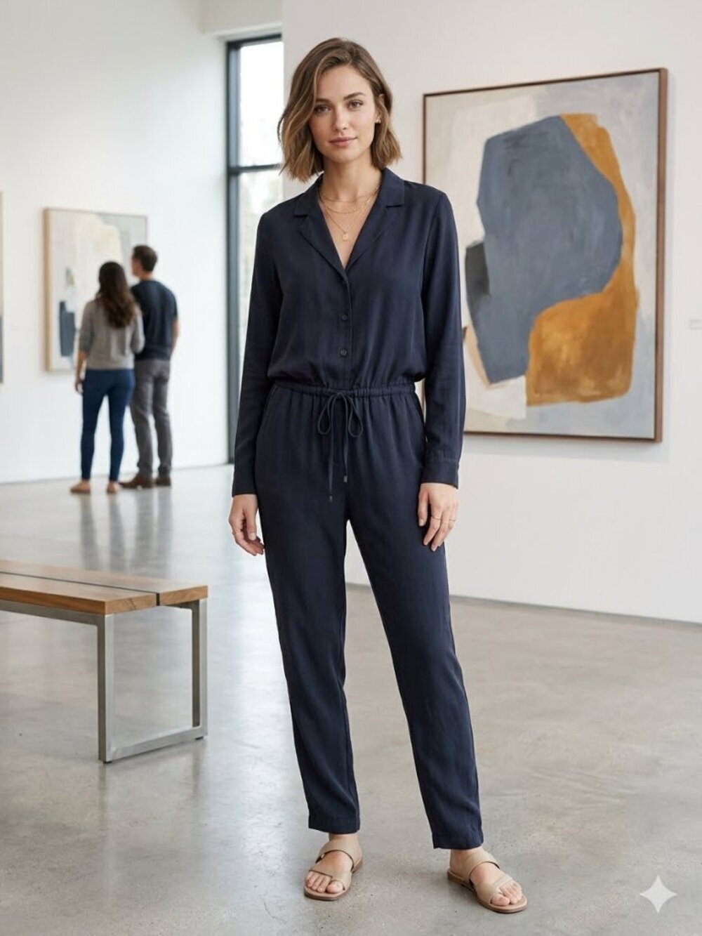 Cloth & Stone Women's SZ XS Black Long Sleeve Drawstring Button Pockets Jumpsuit